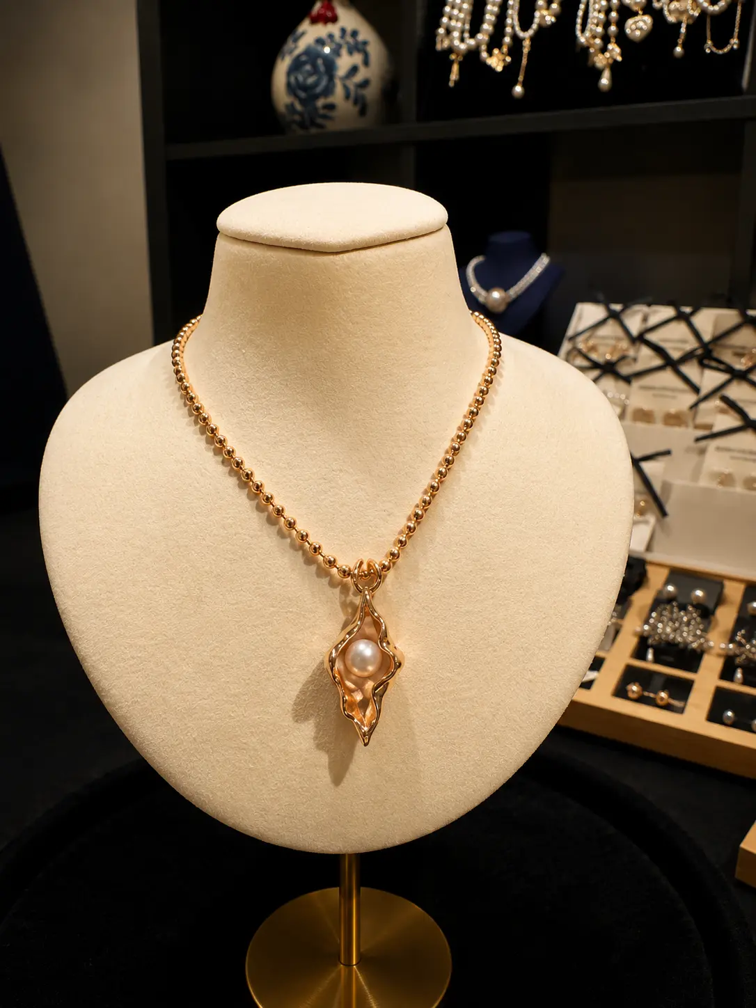 Natural Freshwater Pearl Shell Necklace | S925 Sterling Silver Gold-Plated Necklace | Ocean-Inspired Pearl Pendant |