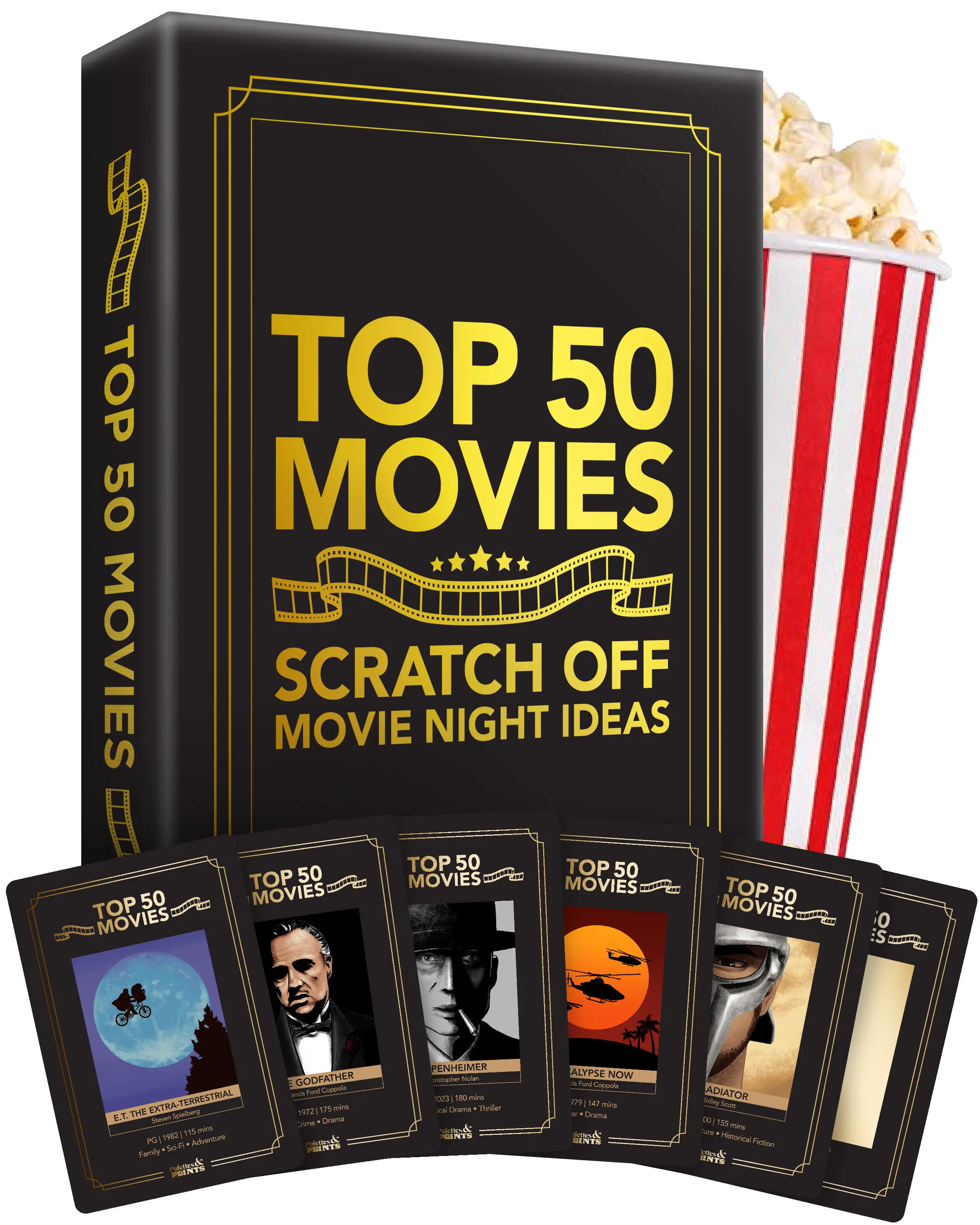 Top 50 Movies Scratch Off Movie Night Cards by Palettes and Prints - Ultimate Gift for Movie Lovers