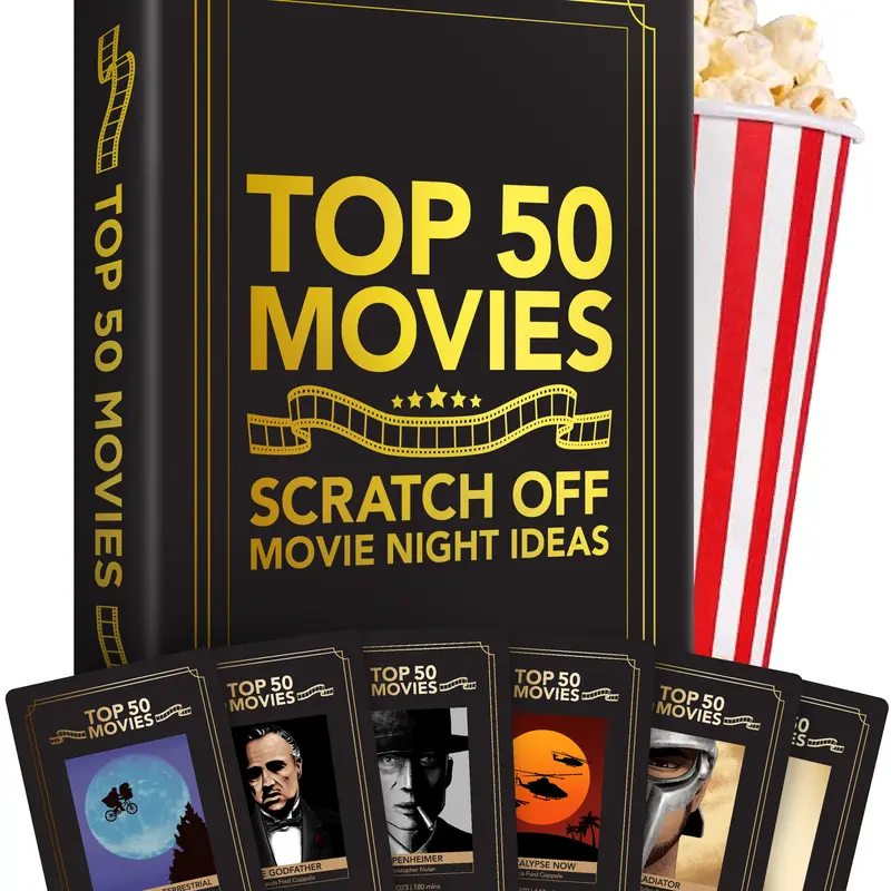 Top 50 Movies Scratch Off Movie Night Cards by Palettes and Prints - Ultimate Gift for Movie Lovers