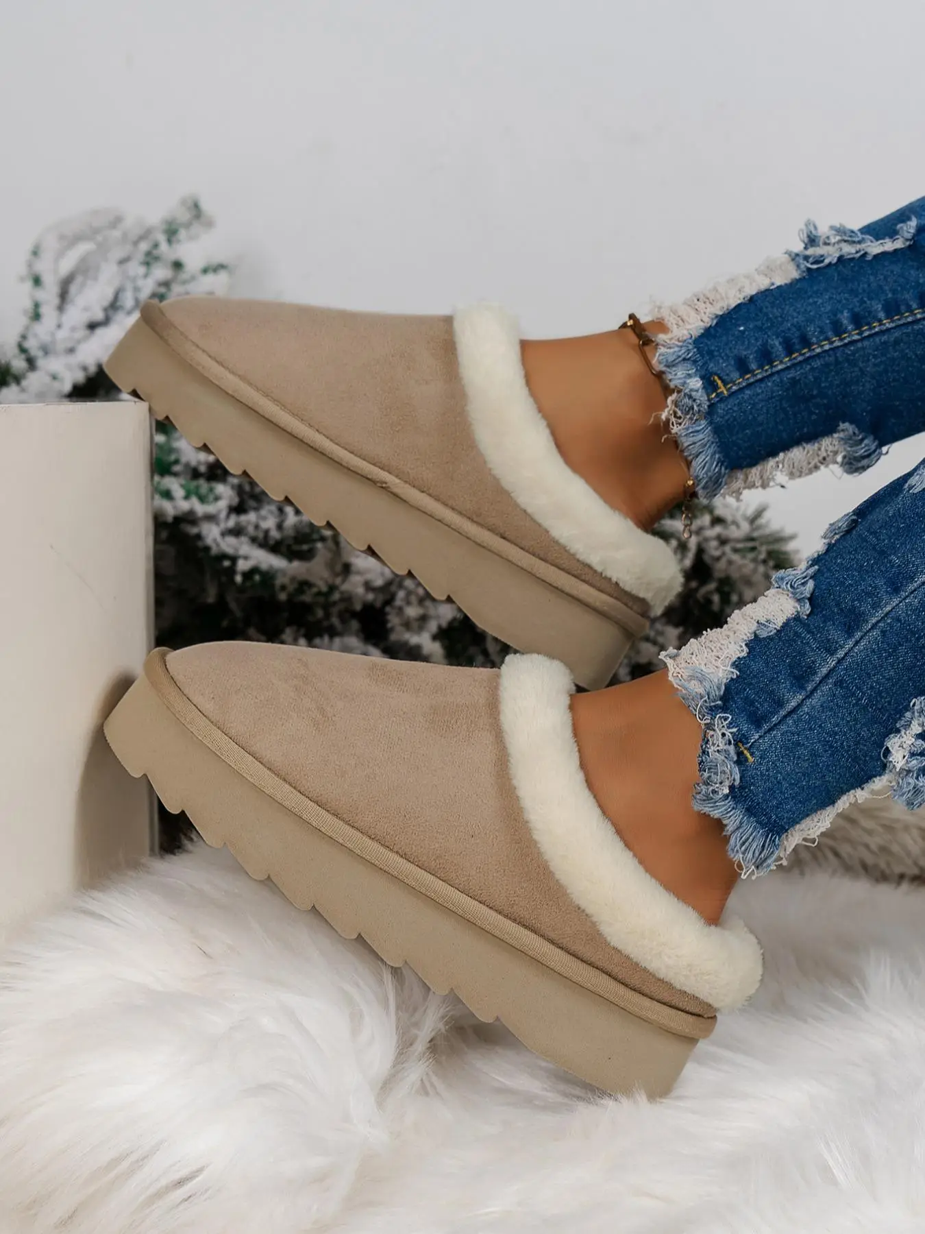 Solid Color Soft Slippers, Casual Trendy Fluffy Home Slippers, Fashionable Warm Bedroom Slippers for Indoor & Outdoor Wear for Fall & Winter