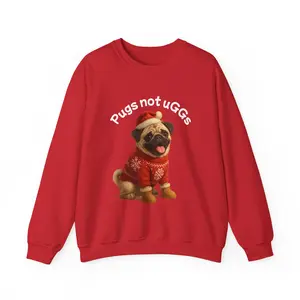 Christmas Pug Sweatshirt, Pugs Not Uggs Crewneck Jumper, Funny Dog Ugly Sweater, Holiday Winter Pullover, Cute Animal Apparel