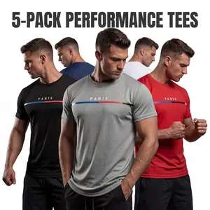 5-piece men's daily casual short-sleeved crew neck T-shirt, breathable and lightweight, Outdoorfun，suitable for summer sports and leisure wear, outdoor clothing, comfortable and breathable stretch fabric men's tops
