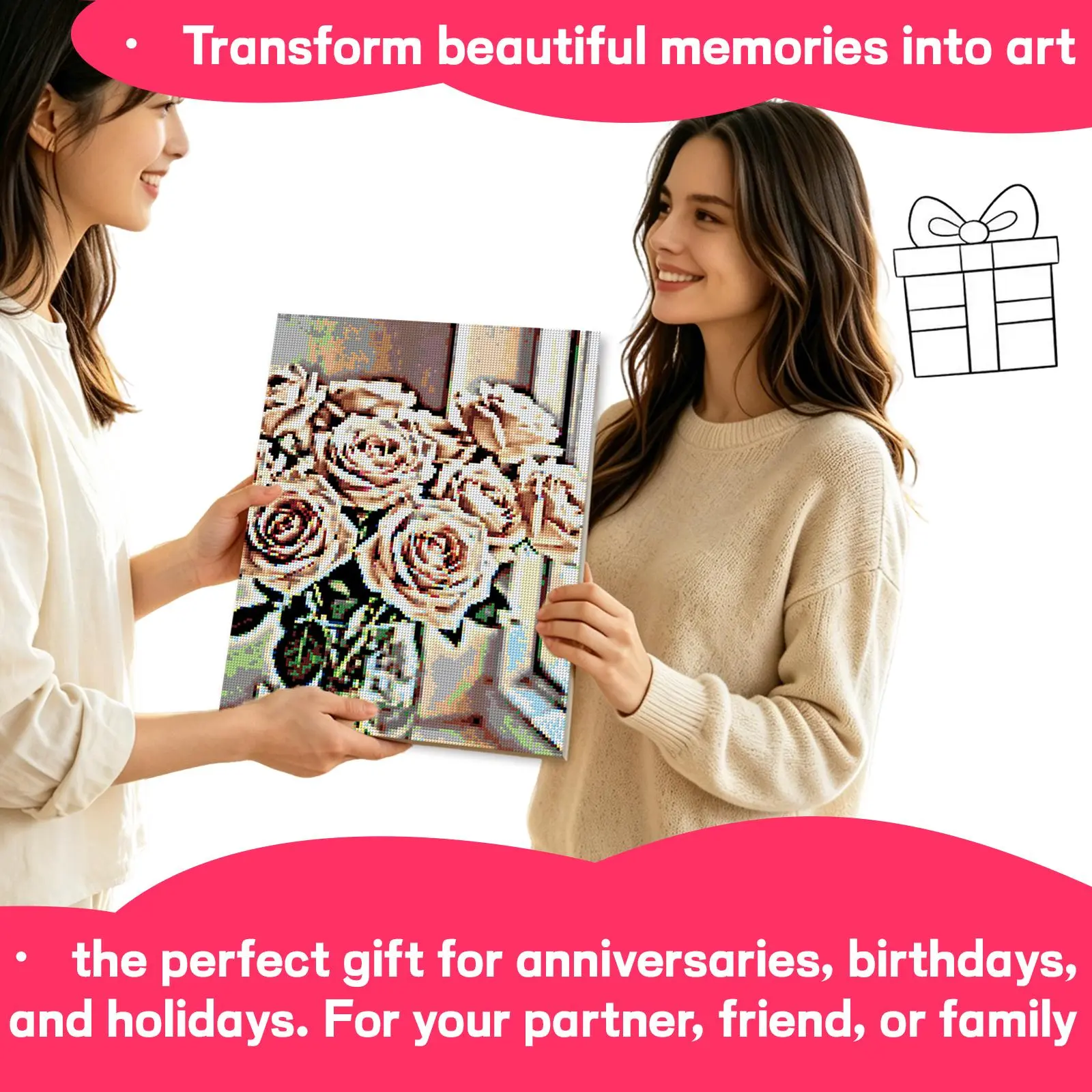 Custom Photo QR Scan Framed 38 Square Drill Diamond Painting Kit for Beginners-Adults, 38 Rich Colors, 30×40cm, Easy-to-Use Full Tools Set with Dotting Pens, Built-in Frame for Direct Hanging, Gift Box, Ideal Entryway Decor & Anniversary Partner Gift