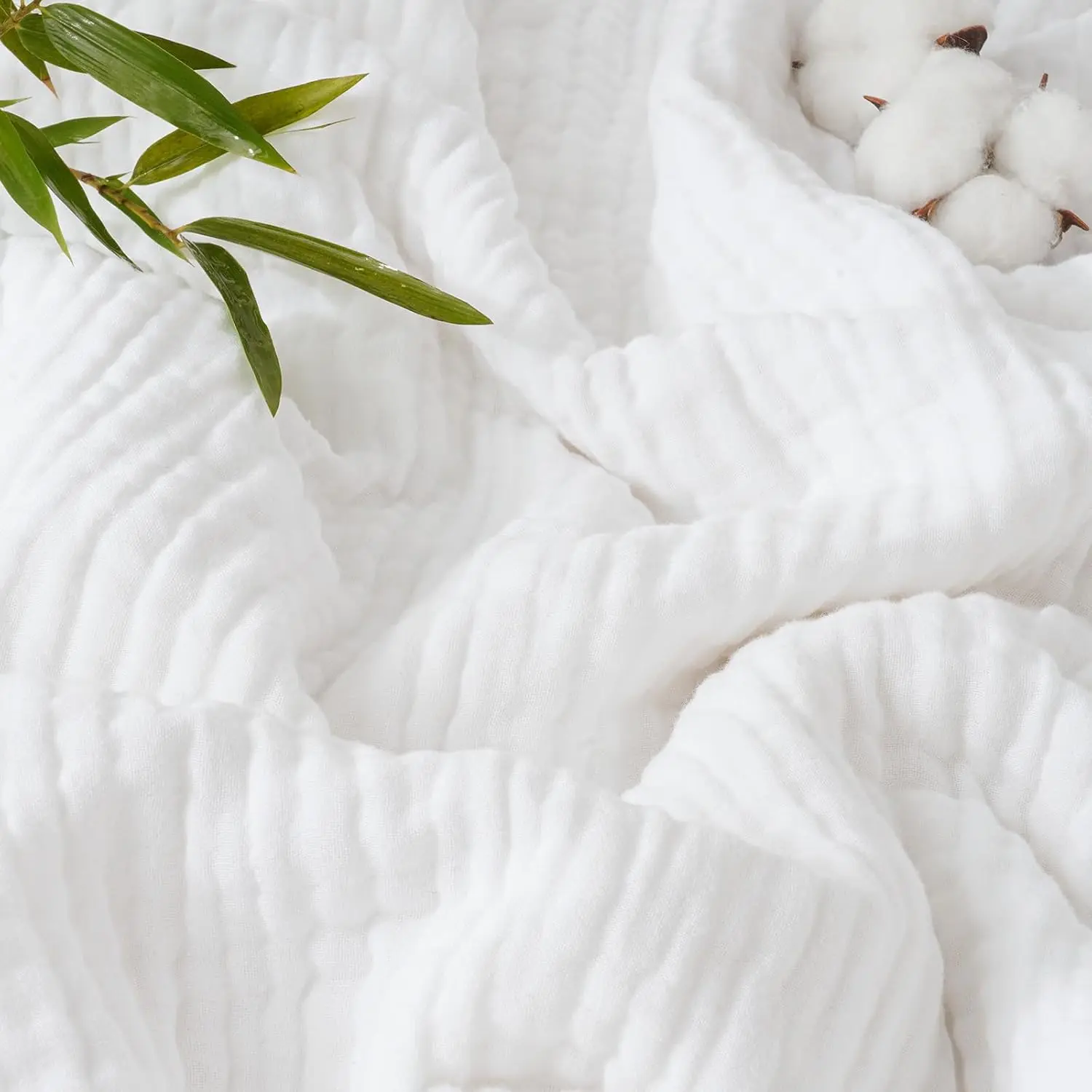 King Size Cooling Bedding Blanket for Hot Sleepers - 60% Rayon from Bamboo, 40% Cotton, 4-Layer Gauze, Breathable Bubble Texture, Classic Modern Design, 108"x90" White, Machine Washable, Ideal for Bed Rest & Sofa Snuggling
