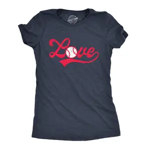 Womens Love Baseball Script T Shirt Cute Summer Sports Tee Funny Womens T Shirts Cute Vintage Fashion Casual Ladies T-Shirt Gift Funny Baseball Top Women's Novelty Tees Navy