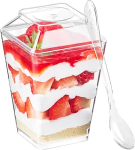 50 Pack 5 oz Dessert Cups with  and Spoons - Plastic Pudding Cup Small Parfait Shooter Glasses for Pastry Cheesecake Mousse Jello