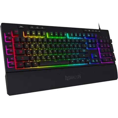 Redragon K512 Shiva Custom Lighted Wired RGB Gaming Keyboard - Linear Mechanical-Feel Switch, 6 On-Board Macro Hotkeys, Dedicated Media Keys, Detachable Wrist Rest, Gaming Setup Accessories, PC Accessories, Custom Gaming Keyboard