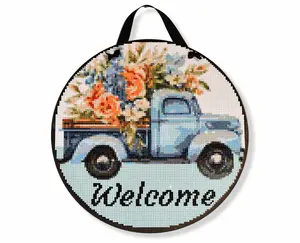 Vintage Truck Diamond Painting Kit, ROUND Drills, 12.5" Hanging Sign