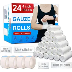 24 Pack Gauze Rolls Bandages 4" x 4.1yd Premium Quality Lint & Latex-Free Conforming Stretch for Wound Care Dressing Support, Ideal for Home and Car First Aid Kits