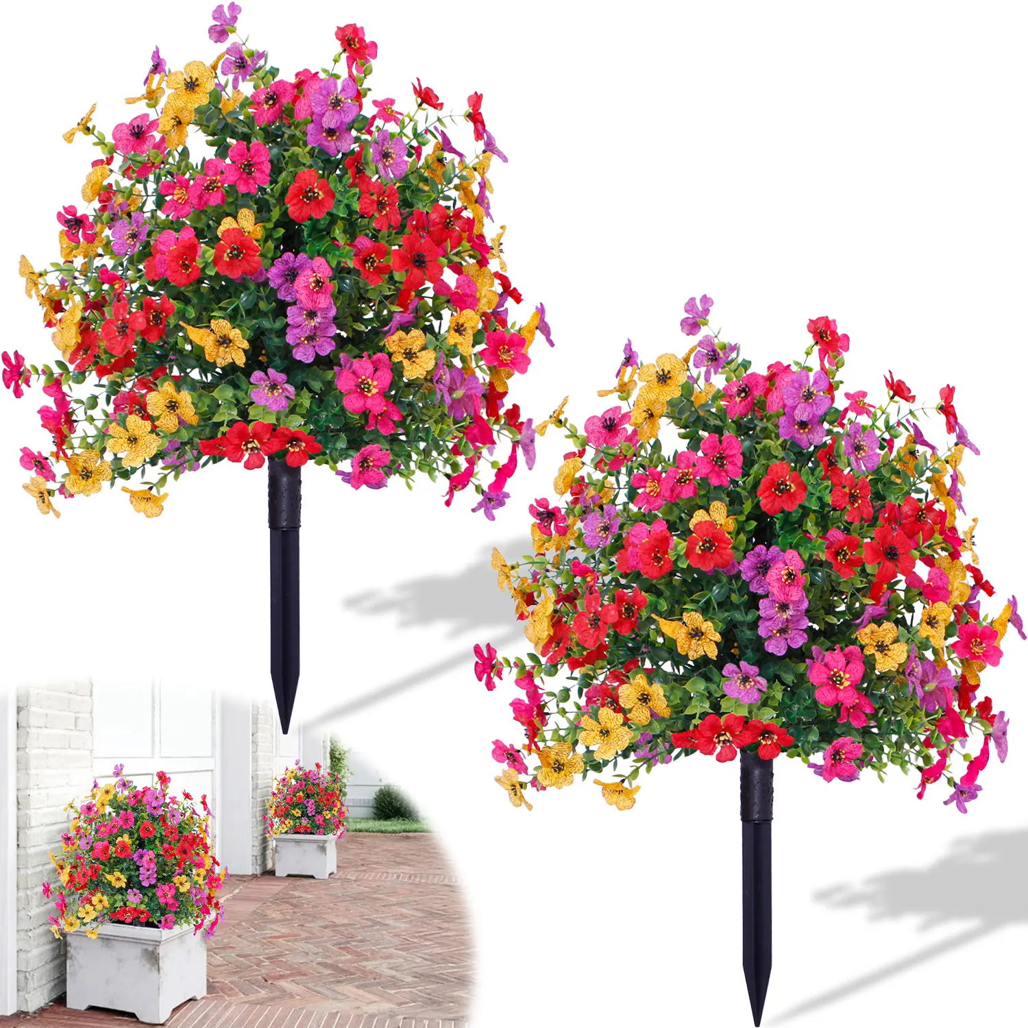 Wsinidier 22‘’ Outdoor Artificial Flowers Topiary Ball,2 Set of UV-Resistant Artificial Green Plants Boxwood with Ground Spikes,for Decorating Home patios, porches, and courtyards.
