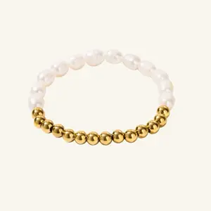 Freshwater Pearl Bracelet 18k Gold Plated Waterproof Non Tarnish Everyday Jewelry for Gifts for Her Summer Jewelry