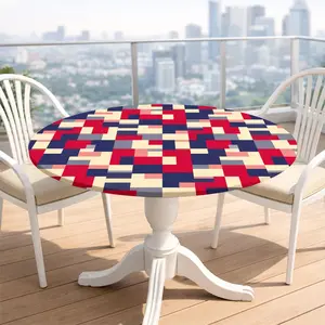1 square geometric digital print, elastic round tablecloth, with elastic tablecloth for dining tables, removable, suitable for kitchens, dining rooms