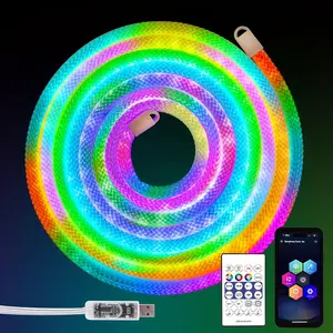 360° RGB Rope Lights, 16.4ft Addressable Color Changing LED Strip with Music Sync, USB Powered Flexible Neon Mesh Light for Gaming Setup, Bedroom, Wall & Room Decor