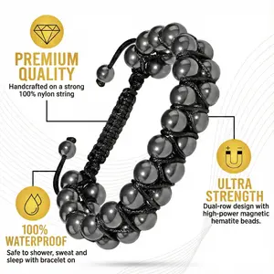 Magnetic Hematite&Amethyst Bracelet,Adjustable Healing Stone Bracelet for Men&Women,Stress Relief Gift