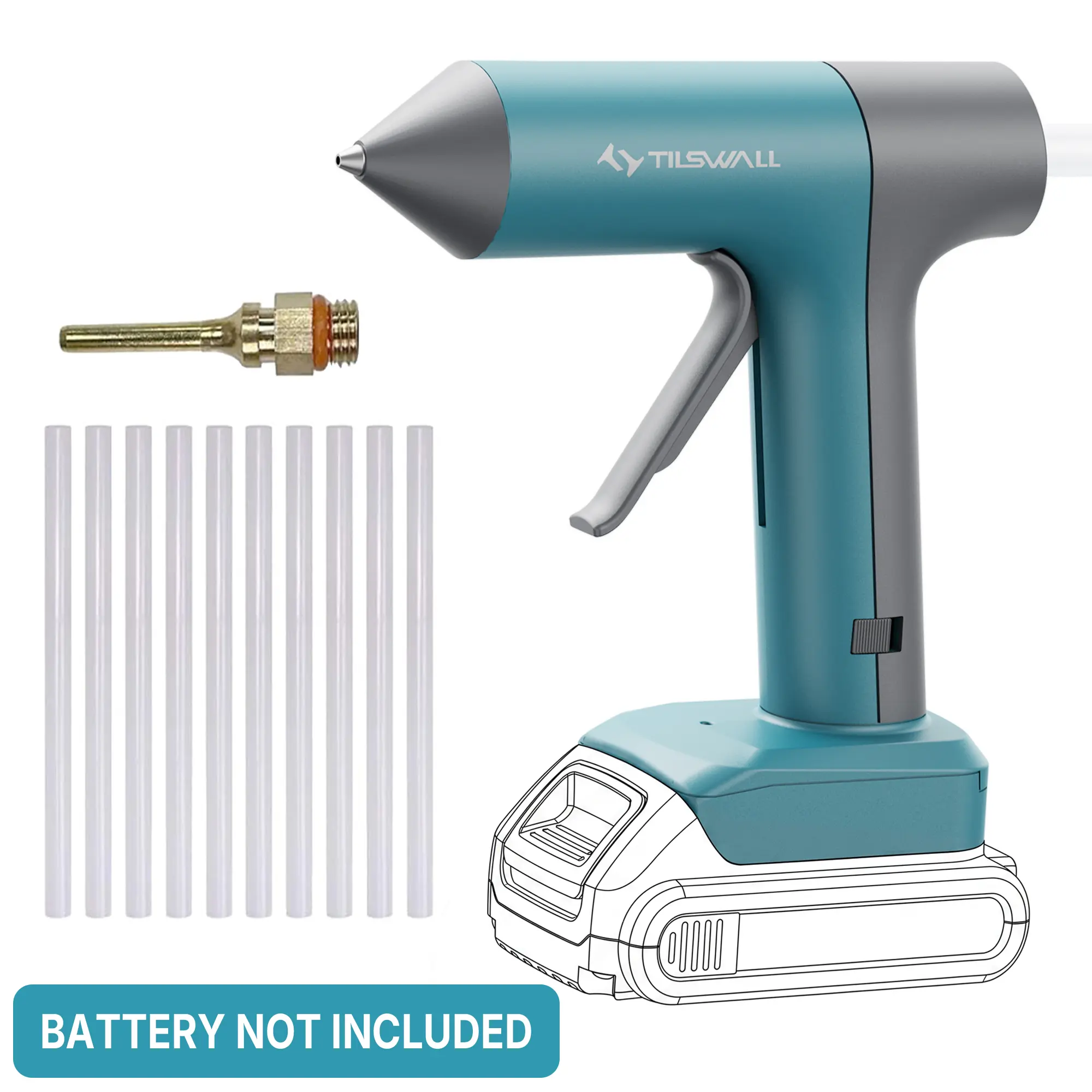 Tilswall W107 100W Cordless Hot Glue Gun Compatible with Dewalt 20V Battery(Battery Not Included), Full Size Glue Gun 90s Fast Preheating with 10PCS 0.43'' Glue Sticks for DIY Crafting and Home Repair