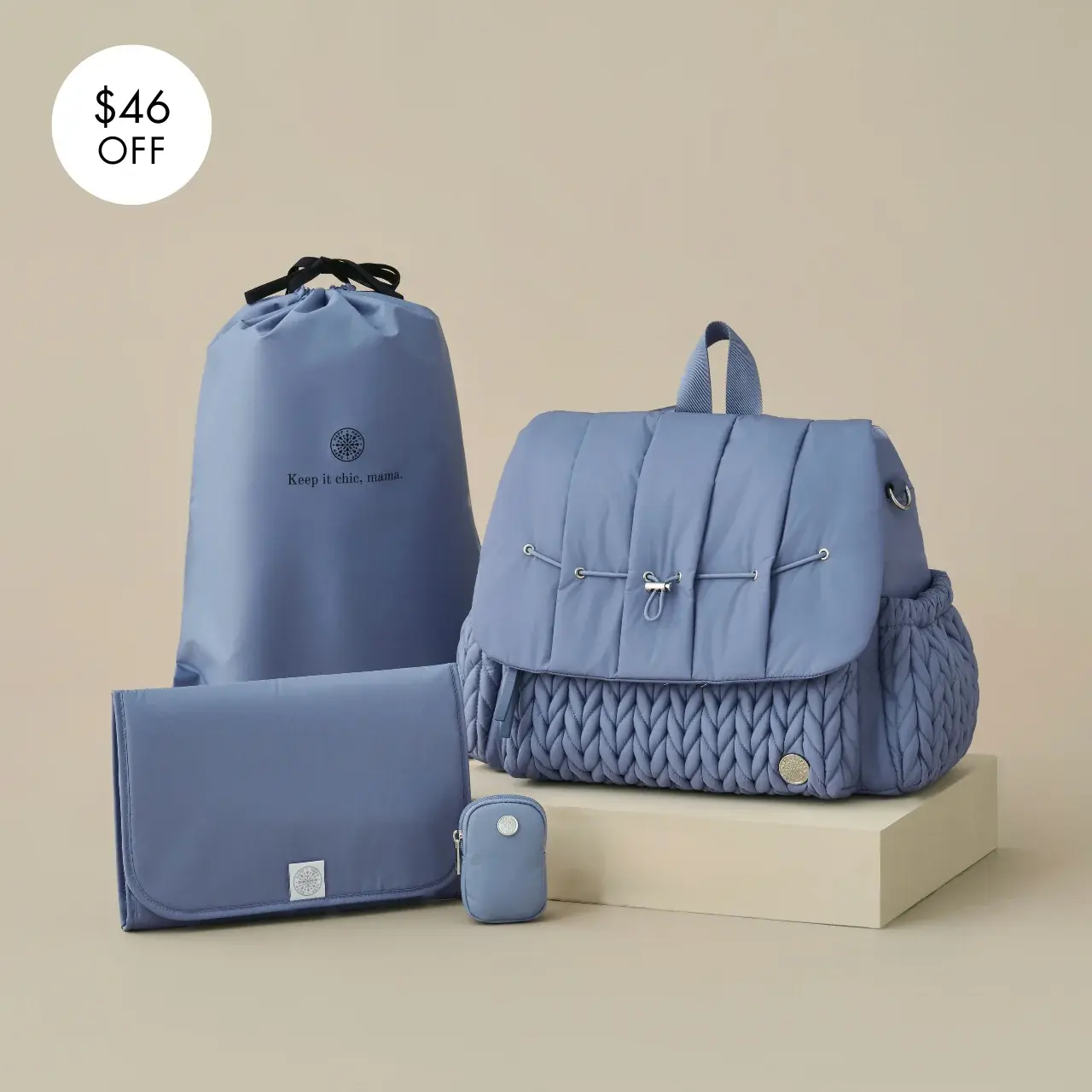 Levy Diaper Bag Backpack Ash Blue Mother’S Day Set HAPP Brand