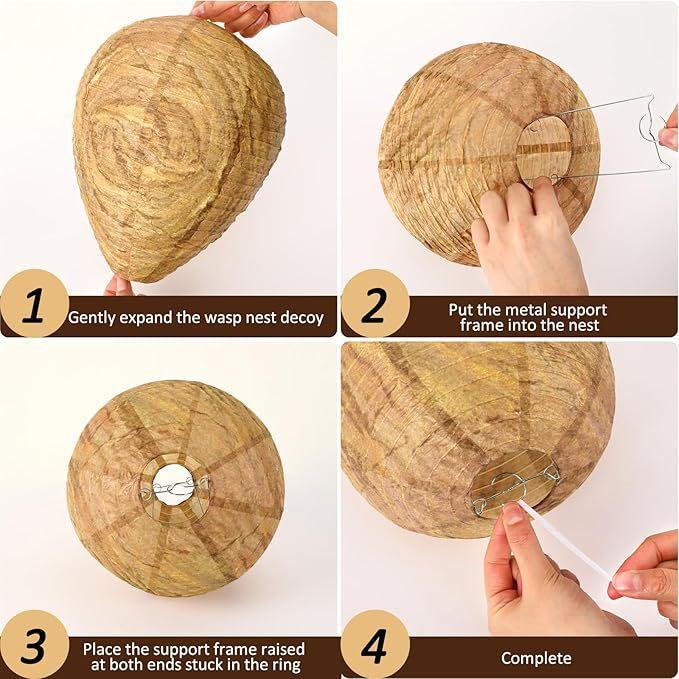 4 Pack Wasp Nest Decoy – Hanging Fake Hornet Nest, Natural Wasp Repellent for Patio, Backyard, BBQ (11”)