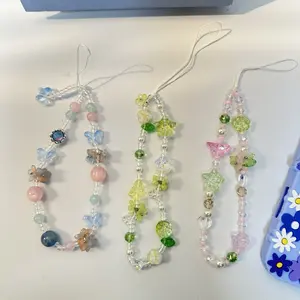 Cute Butterfly & Beaded Design Phone Chain, Anti-Lost Phone Lanyard, Phone Strap for Women & Girls, Fashion Phone Accessories for Daily Use