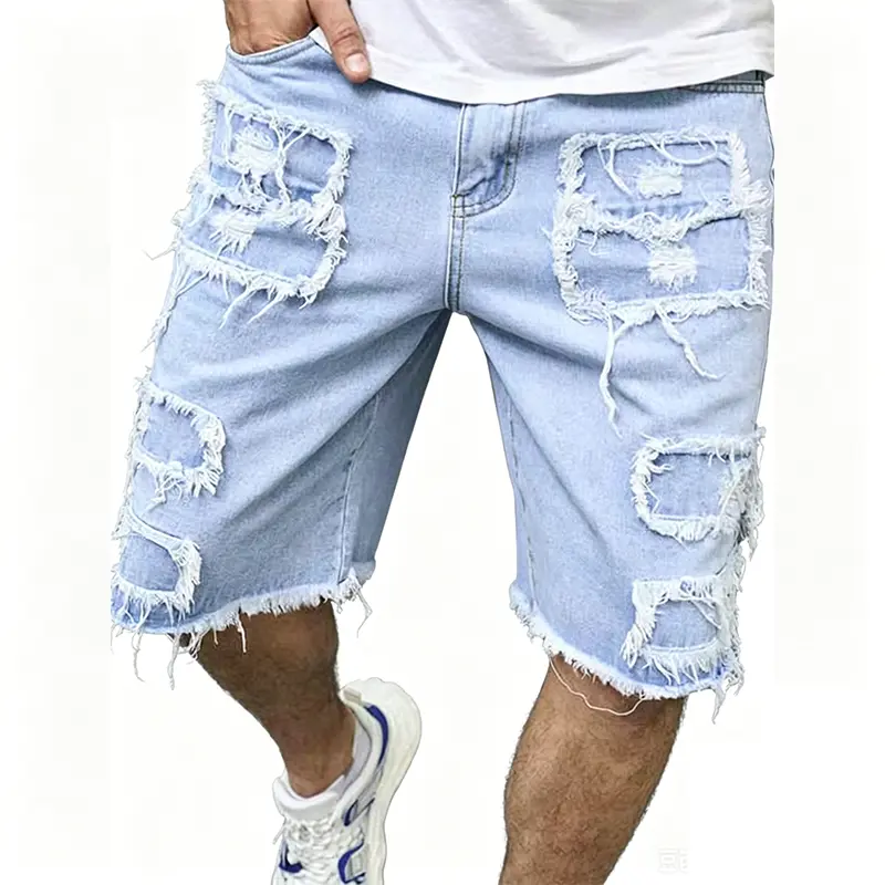 Men’s summer trendy ripped shorts, casual athletic denim shorts, straight-leg frayed shorts #fathersdaygift #SummerWins