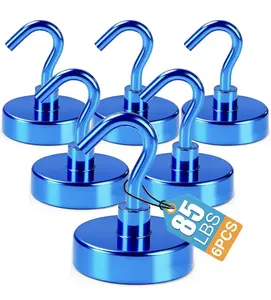 6 Pack 85LB Magnetic Hooks, Strong Cabin Ship Essentials Hook Heavy Duty Refrigerator Fridge Magnets Hanging for Classroom Beach Vacation Kitchen Grills Home Blue