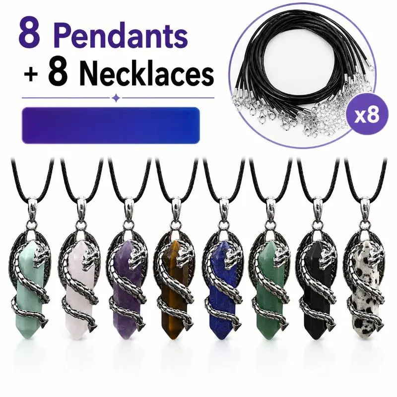 8 Pcs Snake Wrapped Pendant Necklaces Set, Fashion Stone Shape Charm Neck Jewelry, Daily Casual Outfit Accessories, Gift Choice for Men Ideal Gift Stylish Daily Neck Jewelry, Ideal Gift for Birthday Holiday