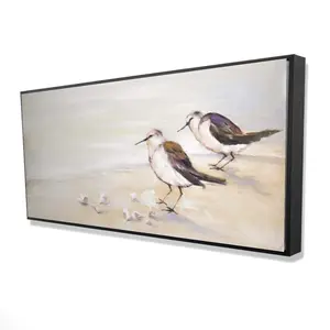 360 Stand Artistic Framed Print, 24x48 in. Ready-to-Hang Nature Beach Scene Wall Artwork - Beige Marine Sandpiper Pair Decor, Ideal for Home Supplies, Room Gifts, Decoration