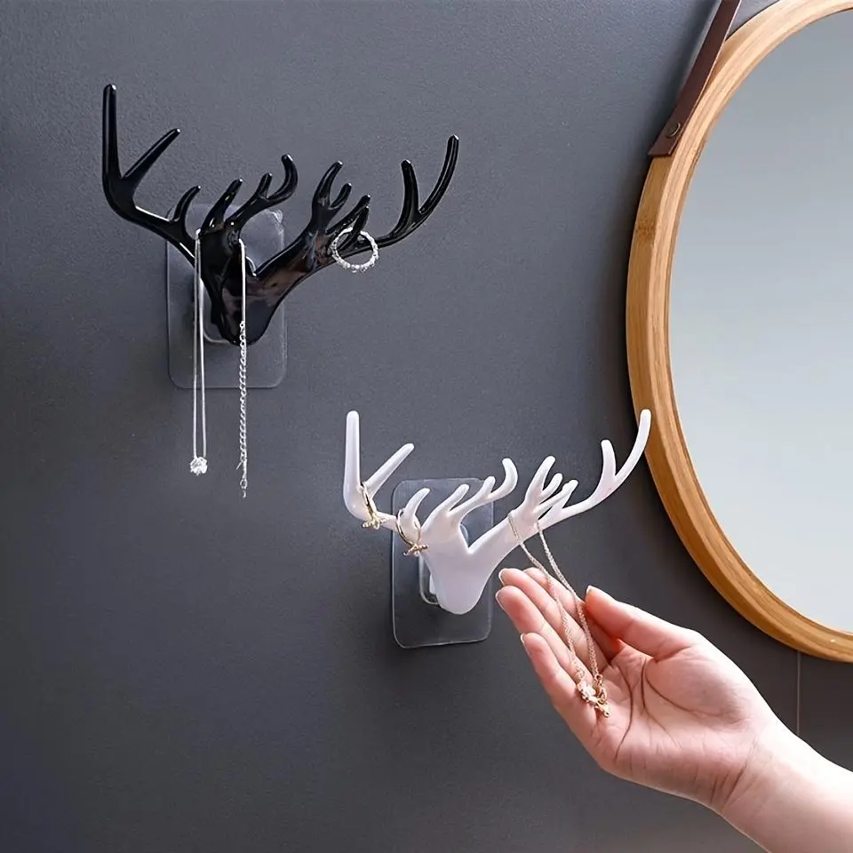 1pc Aesthetic Antler Wall Mount Hook - Punch-Free No-Drill Compact Hanging Key Holder, Decorative Storage Rack, Home Organizer for Room Decor, Home Organiser