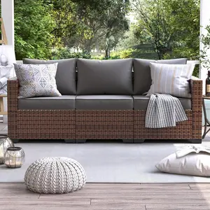 Amopatio Wicker Outdoor Patio 3-Set-High Back Waterproof Chair with Soft/ No-slip Cushions for Family Party/Garden/Poolside/Backyard/Deck