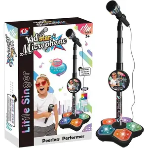 All-in-One Kids Karaoke Microphone Toy with Stand, Portable Singing Microphone for Kids, Flashing Stage Lights & Sound Effects, Fun Musical Toy Gift