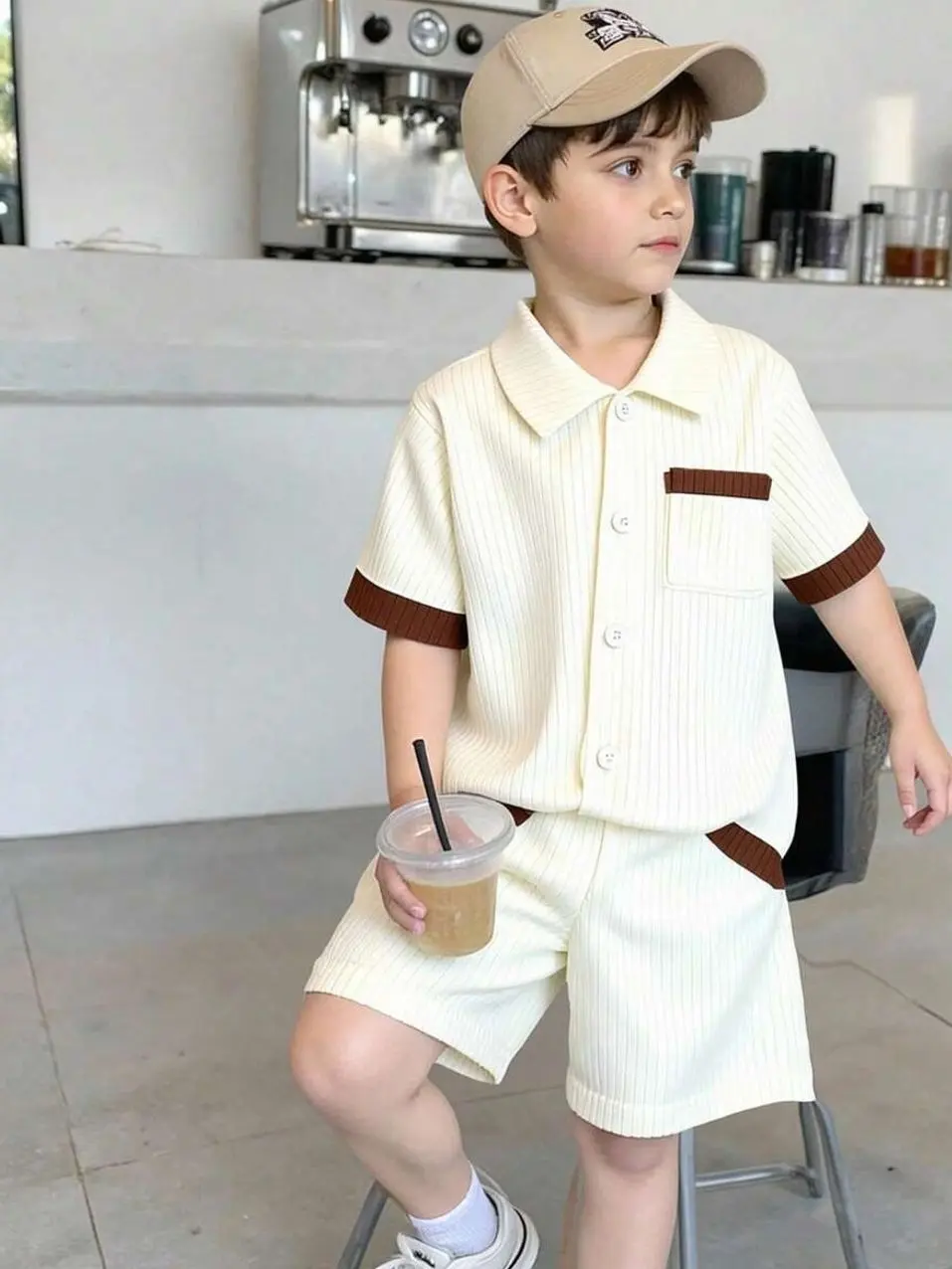 Cute clothes set - Boys Summer Outfit Set, Textured Color Block Shirt & Shorts, Breathable Casual 2-Piece Playwear kids clothing boys kids stuff boys clothing kid stuff for boys boy gifts