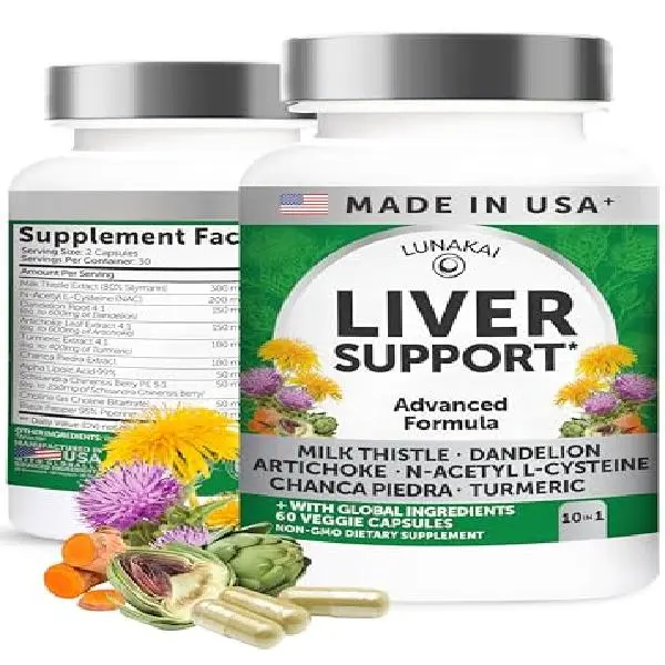 Lunakai USA Made Liver Cleanse Detox & Repair - 10-in-1 with Milk Thistle & NAC – Liver Support Supplement Capsules for Men & Women, Daily Health, Non-GMO, 60ct