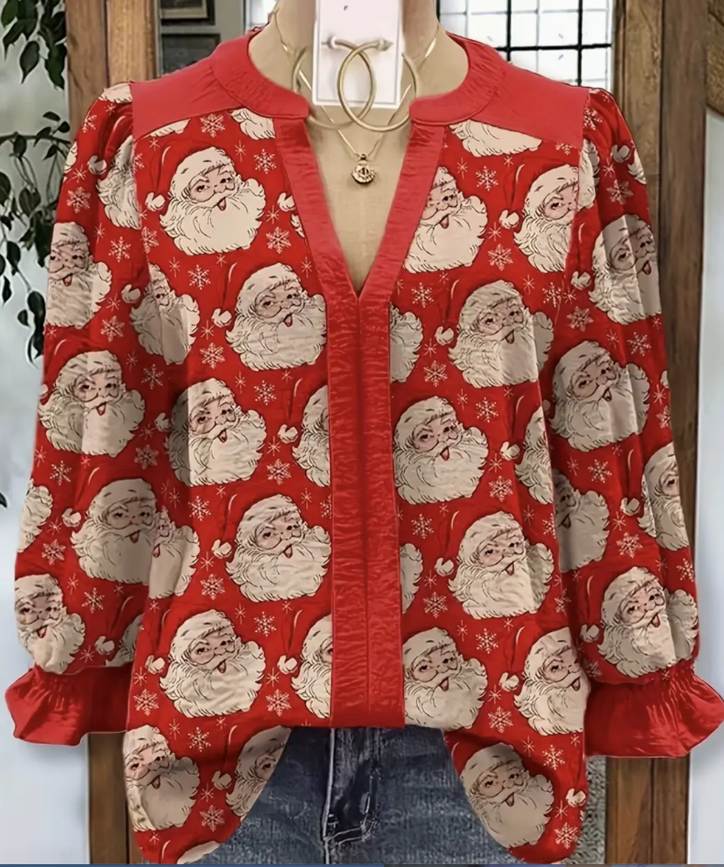 Christmas Santa Blouse Womens