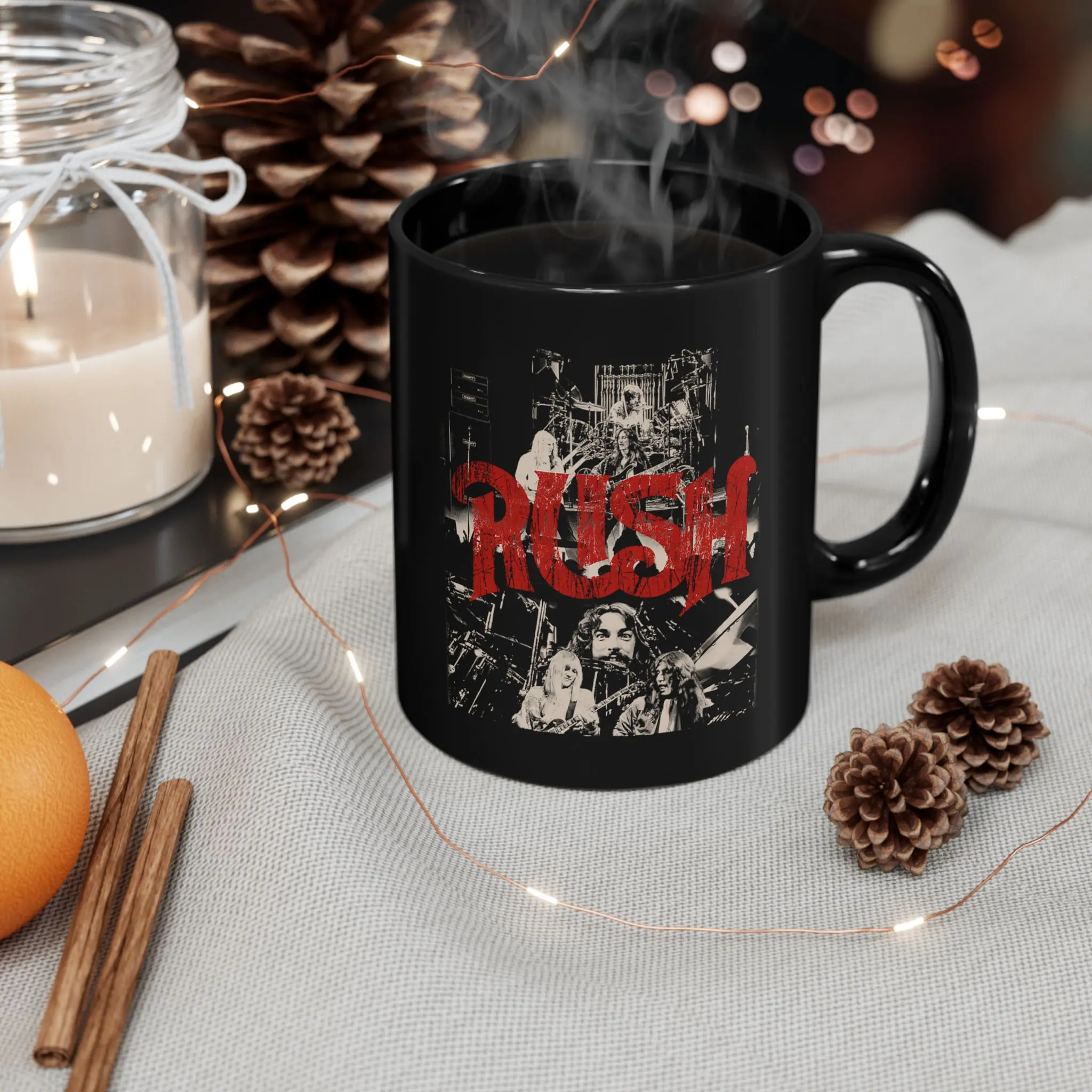 Rush Band Vintage Coffee Mug, Classic Rock Fan Mug, Retro Music Lover Gift, Rush Graphic Ceramic Mug, 11oz 15oz Black Mug