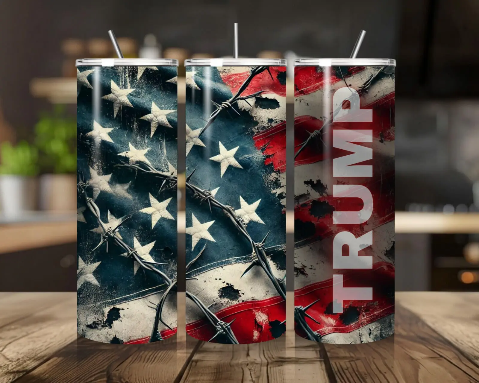 20 oz Trump Flag Stainless Steel Tumbler with Lid, Straw - Patriotic