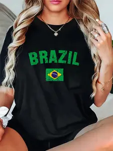 100% Cotton Unisex BRAZIL BRASIL Flag Vintage | Men Women BRAZIL T-Shirt