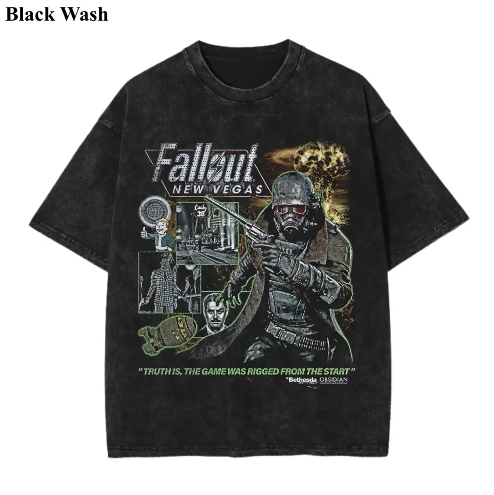 Welcome to New Vegas Vintage Wash Tee, Fallout T-shirt, Retro Y2K Video Game T-Shirt, Game Graphic Tees, Unisex Shirt, Game Gift For Fan, Menswear Womenswear Crew Neck Oversize Fit Heavy Cotton