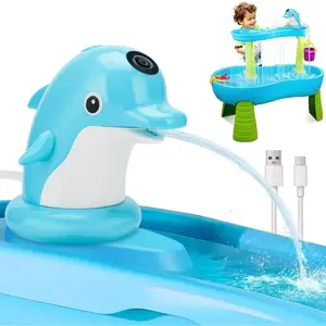 Water Table Pump Toy for Kids - Battery Powered, 3-Hour Non-Stop Play - Summer Water Fountain Play Table with Dolphin Design (Blue)