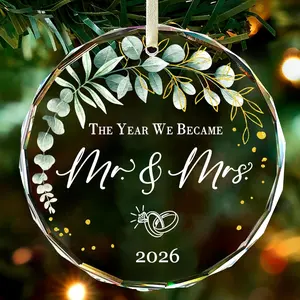Wedding Gifts -Mr and Mrs Gifts - Wedding  for Couples 2026 Bride, Future Mr and Mrs - Bridal Shower  - ldeas for Married Newlywed -Glass 1st First Christmas Married Ornament 2026