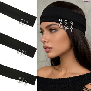 Punk Rock Stretch Fabric Headband for Women, Y2K Grunge Elastic Hair Band, Retro Cutout Edgy Music Festival Hair Accessory, Comfortable Non Slip Headwrap for Concert Party Streetwear Daily Outfit