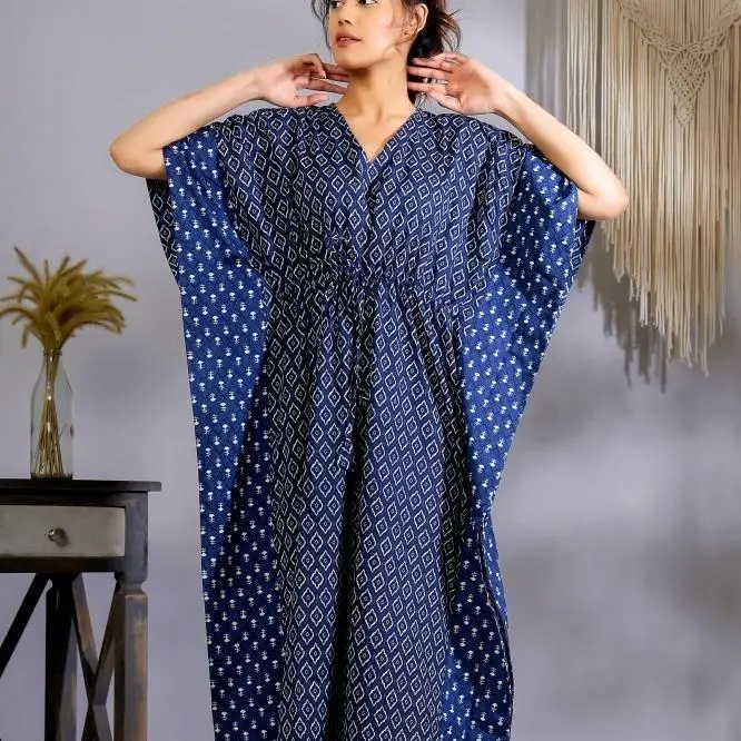 Blue Cotton Kaftan, Long Caftan, Dress For to be Moms, Beach Cover up, Maxi Dress, Bikini Cover Up