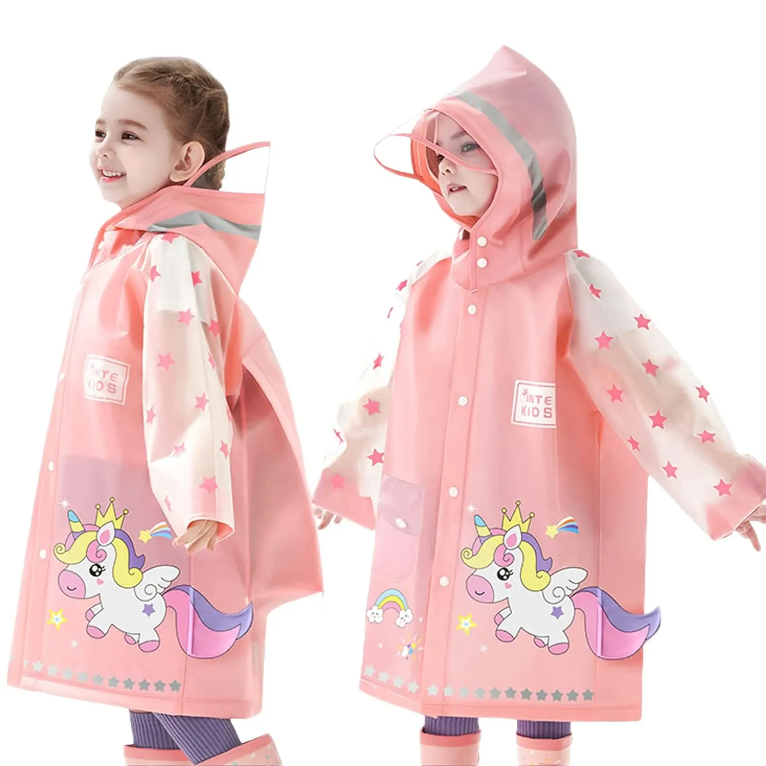 Kids Raincoats For Girls Boys Waterproof Rain Jacket Cartoon Unicorn Children Toddler Rain Wear Children Rain Poncho M Size 3-4 Years