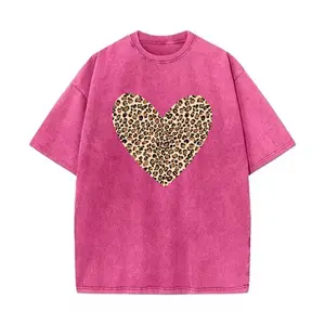Women's T-Shirt Leopard Print Heart Love Print Tee Retro Animal Print Casual Cotton Short Sleeve Top Soft Girly Aesthetic Shirt Valentine's Day Gift Mother's Day Gift