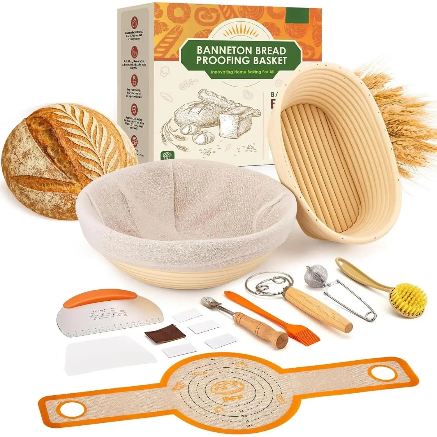 Banneton Bread Proofing Basket Set,10 Inch Round & 9 Oval Sourdough Bread Baking Supplies With Linen Liner - Sourdough Starter Kit
