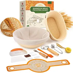 Banneton Bread Proofing Basket Set,10 Inch Round & 9 Oval Sourdough Bread Baking Supplies With Linen Liner - Sourdough Starter Kit