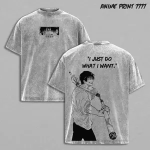 Toji Fushiguro “I Just Do What I Want” Vintage Washed T-Shirt, Jujutsu Kaisen Anime Graphic Tee, Sorcerer Killer Streetwear, Oversized Heavy Cotton Shirt, Manga Quote Design, Double Print Back Tee, Unisex Washed Tee for JJK Fans