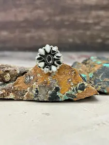 Handmade Sterling Silver White Buffalo Turquoise Adjustable Ring "Signed Nizhoni"