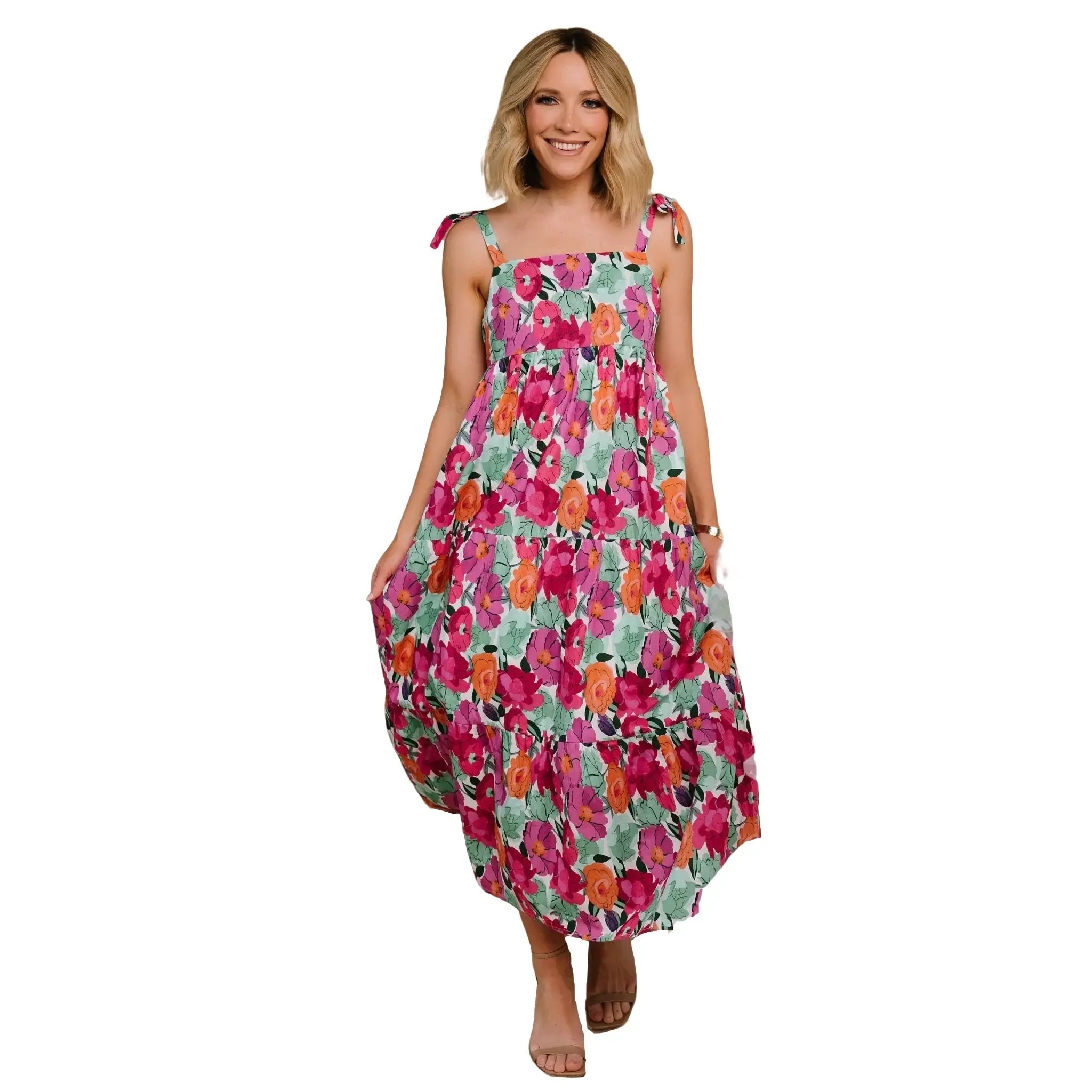 Baltic Born Women's Lakewood Tie Dress - Pink Multi, Adjustable Tank Top  with Pockets - TikTok Shop