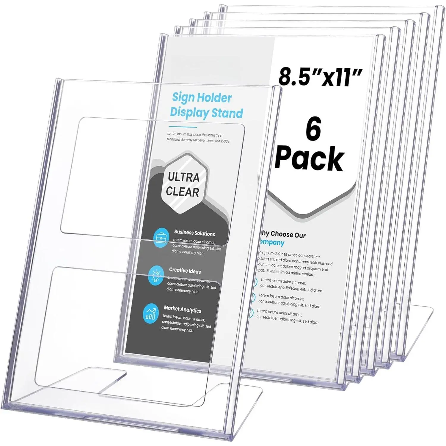 Plastic Sign Holder 8.5x11 Clear, Top-Load Paper Standing Display (Pack of 6)