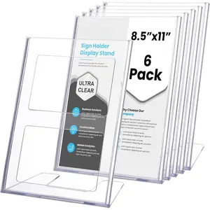 Plastic Sign Holder 8.5x11 Clear, Top-Load Paper Standing Display (Pack of 6)