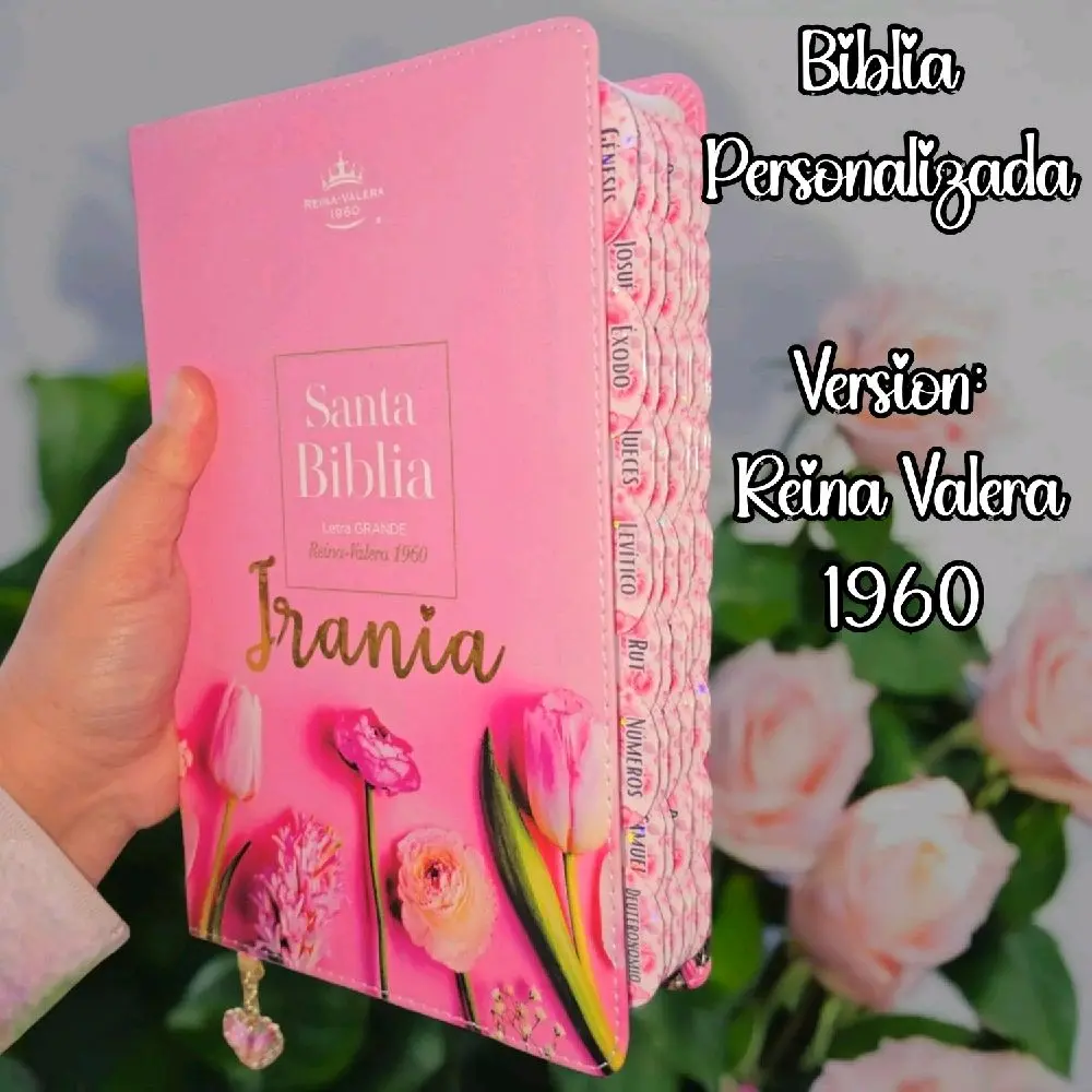 Deniashop Biblia Personalizada de Tulipan Letra Grande de 12 Puntos Reina Valera 1960 Tamaño Manual en Idioma Español